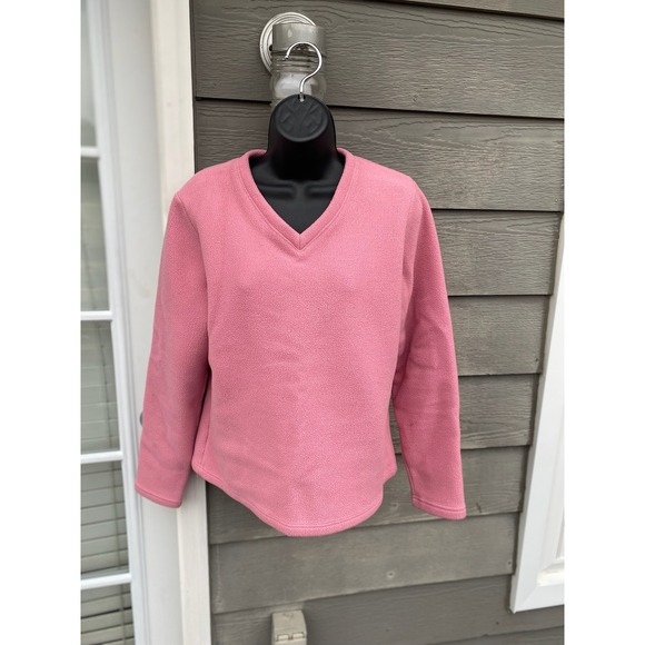 L.L.Bean Sweaters - L.L.Bean Pink Fleece V‎ Neck Long Sleeve Pullover Sweater Women's Size M